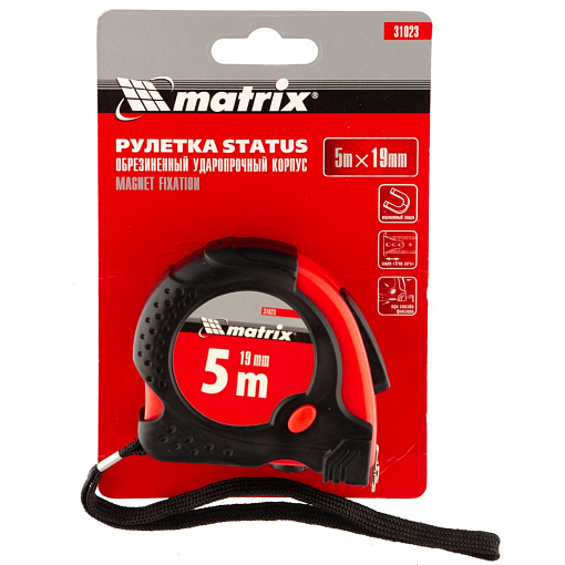 Фото 4 товара Рулетка Status Magnet fixation, 5 м х 19 мм, обрез. корпус, зацеп с магн. Matrix