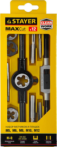 Фото 2 товара Набор метчиков и плашек MaxCut STAYER 12 предметов, легированная сталь, 28012-H12_z01