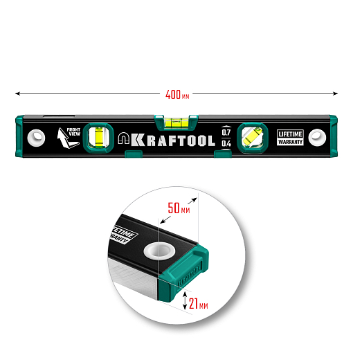 Фото 6 товара Магнитный уровень с зеркальным глазком Kraftool GRAND-M 34785-40 400 мм