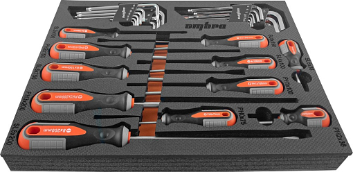 Фото 1 товара Набор отверток стержневых ROUND GRIP и торцевых ключей в EVA ложементе 280х375 мм, 29 предметов, Ombra