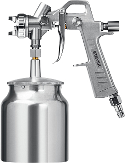 Набор пневматический универсальный: краскораспылитель с нижним бачком, пистолеты, пневмошланг STAYER 5 предметов, 06487-H5_z01 - фото 2
