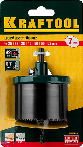 Фото 4 товара Пила наборная по дереву 29580-H7-42KRAFTOOL 25-32-38-45-50-56-62мм, 7шт., сегментная