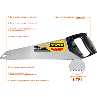 Ножовка ударопрочная (пила) TopCut STAYER 5 TPI, 400 мм, 15061-40_z02 - фото 2