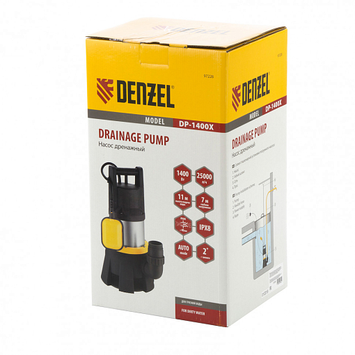 Фото 4 товара Дренажный насос DP1400X, 1400 Вт, подъем 11 м, 25000 л/ч Denzel
