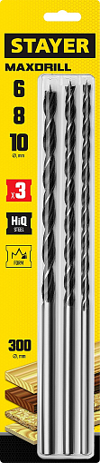Фото 1 товара Набор спиральных сверл по дереву "Maxdrill" STAYER 3 шт., 6-8-10 мм, 2943-300-H3_z01 Master
