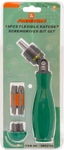 Фото 2 товара Рукоятка отверточная с шарниром со вставками-битами в наборе, 19 предметов, Jonnesway