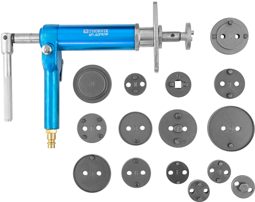 Фото 0 товара Приспособление с пневматическим приводом для возврата поршней дисковых тормозных механизмов в наборе, 16 предметов, THORVIK