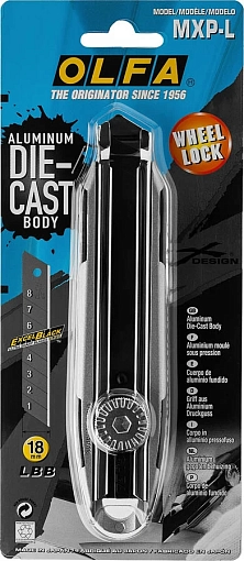Фото 2 товара OLFA 18 мм, сегментированное лезвие, винтовой фиксатор, цельная алюминиевая рукоятка, Нож X-design OL-MXP-L