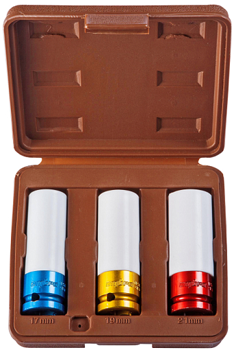 Фото 0 товара Набор головок торцевых глубоких для ударного инструмента 1/2"DR, для лекгосплавных колесных дисков, 17,19,21 мм, 3 предмета, Ombra