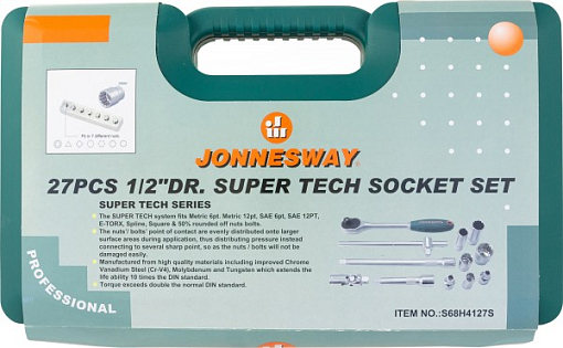 Фото 2 товара Набор головок торцевых 1/2"DR Super Tech, 27 предметов, Jonnesway