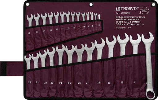 Фото 0 товара Набор ключей гаечных комбинированных серии ARC в сумке, 6-36 мм, 27 предметов, THORVIK