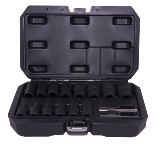 Фото 1 товара Набор головок торцевых спиральных для поврежденного крепежа 1/2"DR, 8-27 мм, 16 предметов, THORVIK