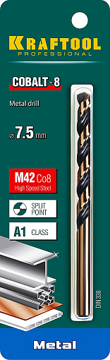 Фото 2 товара Сверло по металлу 29656-7.5 Pro KRAFTOOL 7.5 х 117 мм, HSS-Co (8%), класс A