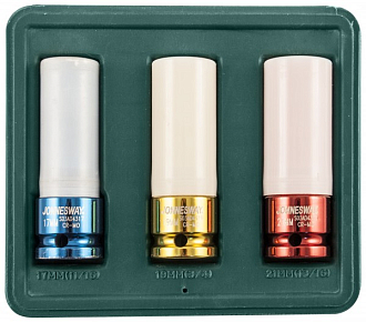 Набор головок торцевых ударных глубоких 1/2"DR для лекгосплавных колесных дисков, 17,19,21 мм, 3 предмета, Jonnesway - фото 1