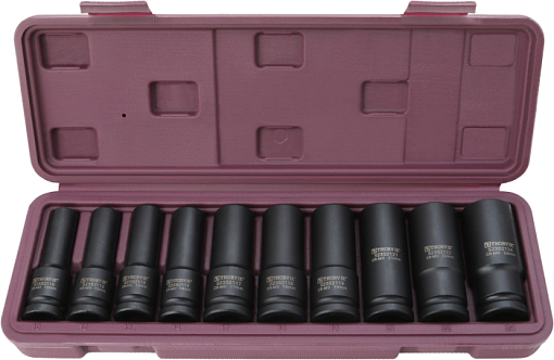 Фото 0 товара Набор головок торцевых ударных глубоких 1/2"DR, 10-24 мм, 10 предметов, THORVIK