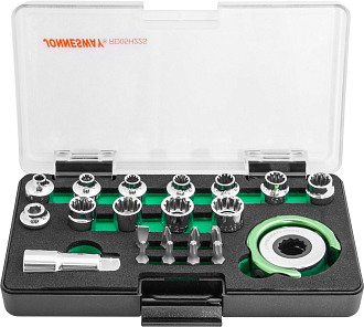 Головки торцевые SPLINE М4-13 с дисковым трещоточным механизмом и аксессуарами в наборе, 22 предмета, Jonnesway - фото 1