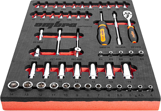 Набор головок торцевых 1/4" DR 4-14 мм, внешний TORX® Е4-Е8 с аксессуарами в EVA ложементе 280х375 мм, 50 предметов, Ombra - фото 2