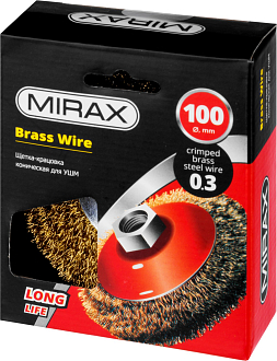 Щетка коническая для УШМ MIRAX 35143-100100 мм, витая стальная латунированная проволока 0,3 мм - фото 2