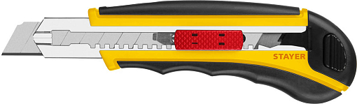 Фото 1 товара Нож HERCULES-18STAYER 18 мм, сегментированное лезвие, автостоп, автозамена, дополнительный фиксатор, 09165_z01