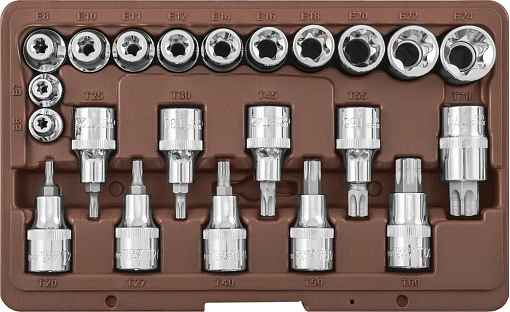 Фото 2 товара Набор головок торцевых, внешний TORX®, и насадок с вставками-битами TORX®, 22 предмета, Ombra