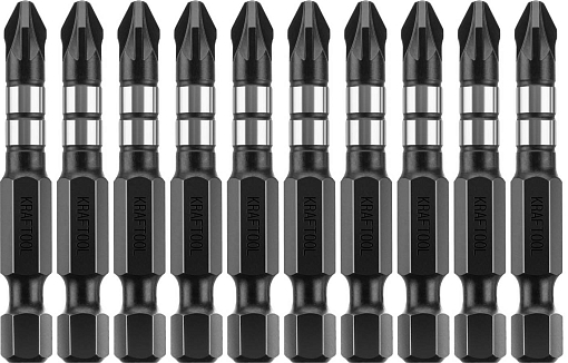 Фото 1 товара Профессиональные ударные биты Impact Pro KRAFTOOL 26193-2-50-S10 50 мм, 10 шт., PZ2