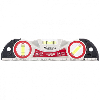 Уровень алюминиевый литой, фрезерованный, 3 глазка, две ударные площадки, 235 мм Matrix - фото 1