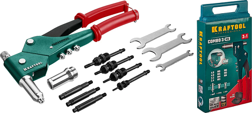 Фото 0 товара Заклепочник поворотный 31178_z01 KRAFTOOL резьбовые заклепки М3-М6, вытяжные 2.4-4.8 мм, штифты М4-М6 из алюминия, стали, нерж. стали