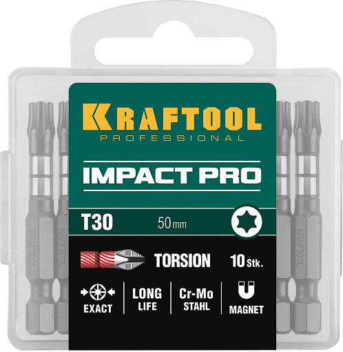 Фото 3 товара Биты TORX Impact Pro, KRAFTOOL ,26195-30-50-S10TX30, 50 мм, 10 шт.