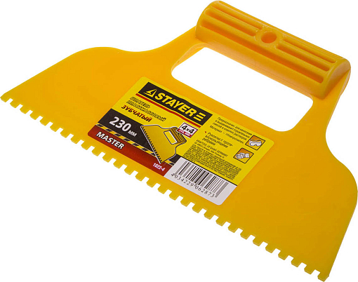 Фото 0 товара Пластмассовый шпатель STAYER 230 мм, зубчатый, 1022-4