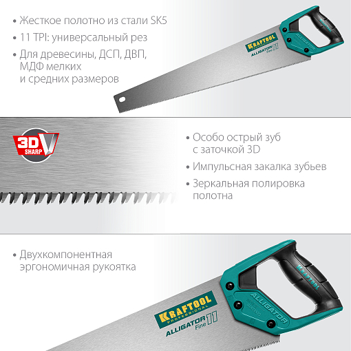 Фото 1 товара Ножовка для точного реза Alligator Fine 11 15203-55KRAFTOOL 11 TPI, 550 мм