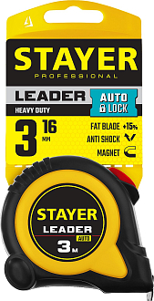 Рулетка LEADER 3402-3_z02 STAYER Professional 3 м х 16 мм, автостоп, ударостойкий, обрезиненный корпус - фото 3