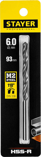 Фото 1 товара Сверло спиральное по металлу STAYER 6 х 93 мм, 29602-6 Professional