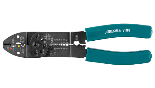 Фото 0 товара Клещи многофункциональные для снятия изоляции и обжима наконечников, 220 мм, Jonnesway