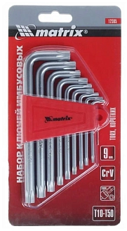Набор ключей имбусовых TORX, 9 шт, T10-T50, CrV, коротких, с сатинированным покр.м Matrix - фото 2
