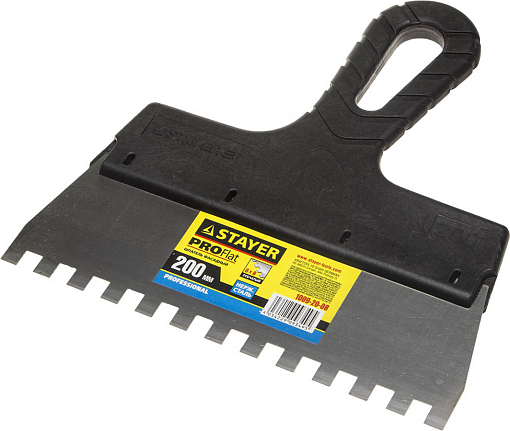 Фото 0 товара Шпатель зубчатый STAYER 200 мм, нержавеющая полотно, пластмассовая рукоятка, 1009-20-08