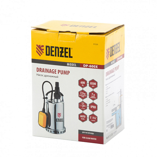 Фото 4 товара Дренажный насос DP600X, 600 Вт, подъем 7,5 м, 8500 л/ч Denzel