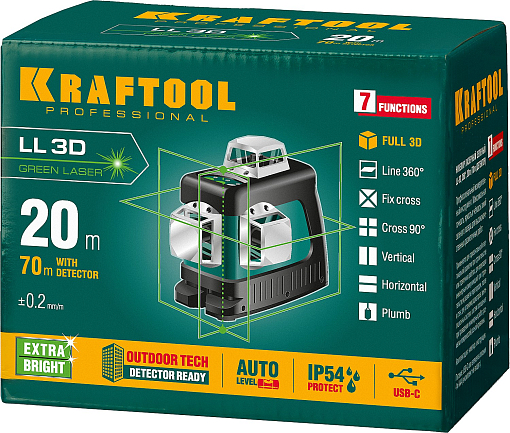 Фото 7 товара Лазерный нивелир KRAFTOOL LL 3D 34641 Professional зеленый