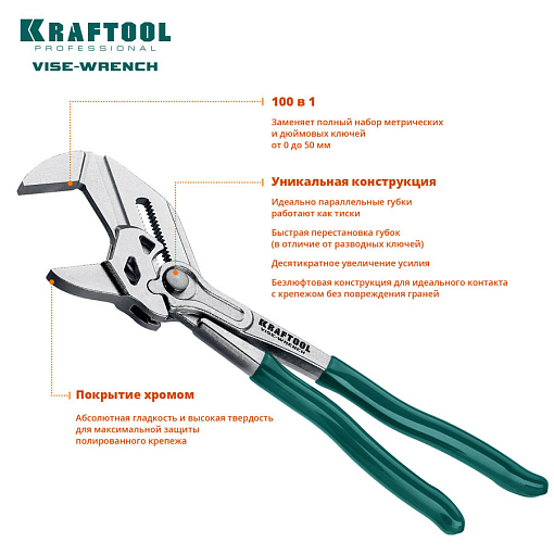 Фото 2 товара Клещи переставные Vise-Wrench 22065 KRAFTOOL 250 мм