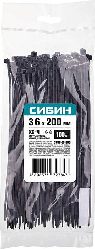 Фото 1 товара Хомуты нейлоновые черные СИБИН 200х3.6 мм, 100 шт, 3788-36-200