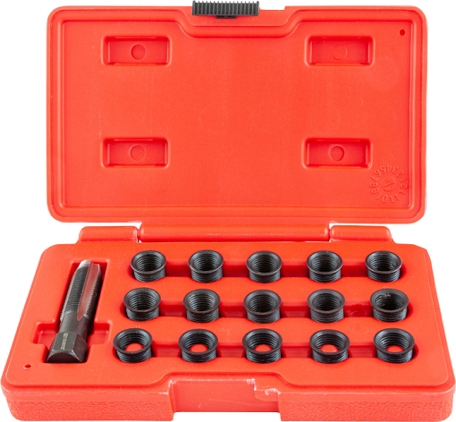 Фото 0 товара Набор для восстановления резьбы свечного отверстия М14х1.25, 16 предметов, THORVIK