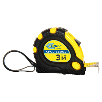 Рулетка 3мх16мм с 3 фиксаторами, в обрезин. корпусе GRIFF - фото 1
