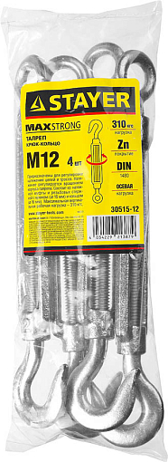 Фото 2 товара Талреп STAYER М12, 4 шт., DIN 1480, крюк-кольцо 30515-12