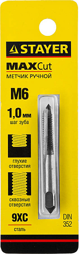 Фото 1 товара Метчик для сквозных и глухих отверстий MaxCut STAYER M6х1.0 мм, 28021-06-1.0