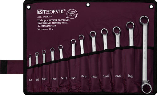 Фото 1 товара Набор ключей гаечных накидных изогнутых серии ARC в сумке, 6-32 мм, 12 предметов, THORVIK