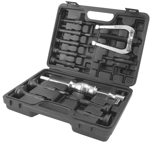 Фото 1 товара Съемник подшипников с цанговыми захватами за внутреннюю обойму и обратным молотком в наборе, диапазон захватов 8-58 мм, THORVIK