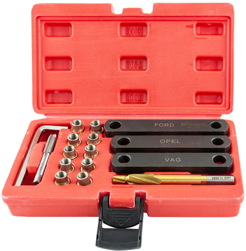 Фото 0 товара Набор инструментов для восстановления резьбы скобы тормозного суппорта, 16 предметов, THORVIK