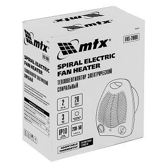 Тепловентилятор электрический, спиральный FHS-2000, 3 режима, вентилятор, нагрев 1000/2000 Вт MTX - фото 8