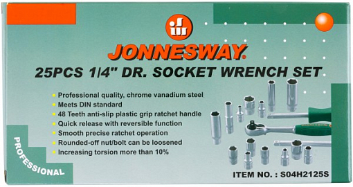 Фото 2 товара Набор головок торцевых стандартных и глубоких 1/4"DR, 4-13 мм, 25 предметов, Jonnesway