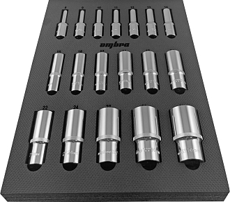 Набор головок торцевых глубоких 1/2" DR 8-32 мм в EVA ложементе 280х375 мм, 18 предметов, Ombra - фото 2