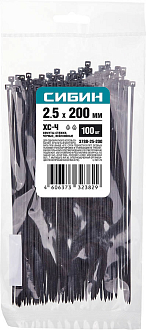 Хомуты нейлоновые черные СИБИН 200х2.5 мм, 100 шт, 3788-25-200 - фото 2